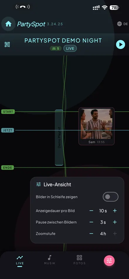 PartySpot — Live view
