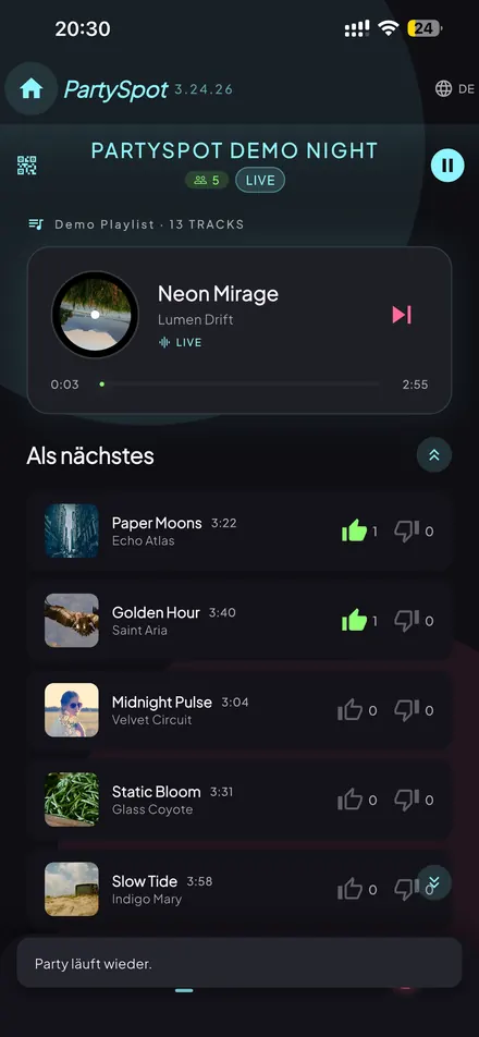PartySpot — Now playing