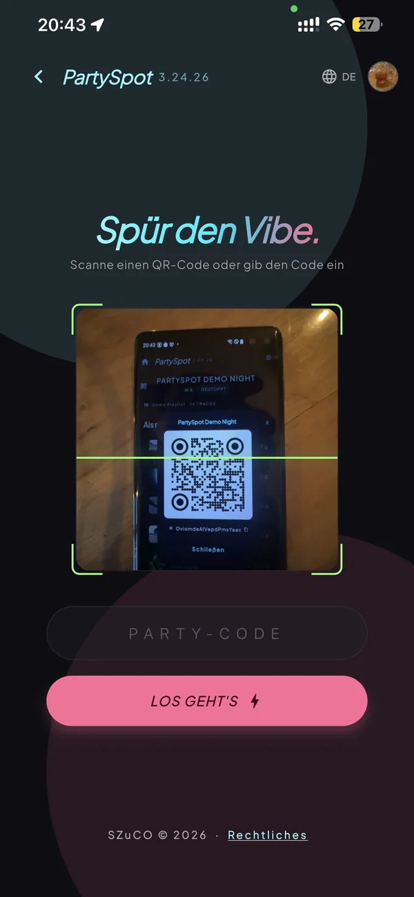 PartySpot join: a guest scans the party's QR code